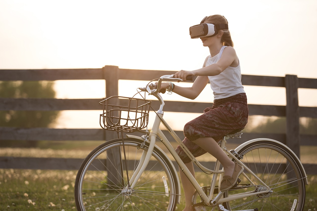 augmented reality, bicycle, girl